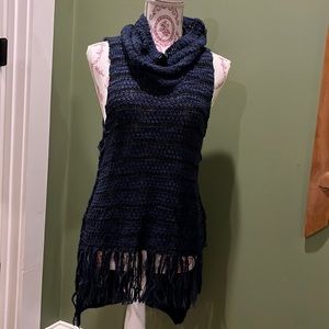 SALE! Bought at Buckle - Navy Blue Cowl Neck Fringe Sweater by Gimmicks - Small